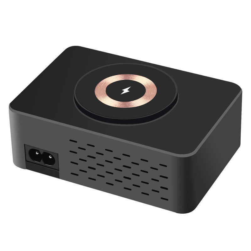 140W 8-Port USB PD Charger, Black, 4 USB-A & 4 USB-C, 15W Wireless Charging, EU/US Plug, Durable ABS+PC