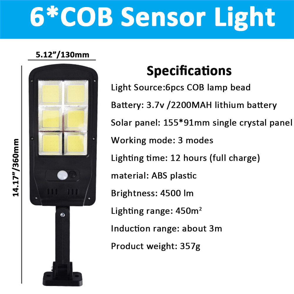 COB LED Solar Power PIR Motion Sensor Wall Light Outdoor Garden Security Lamp