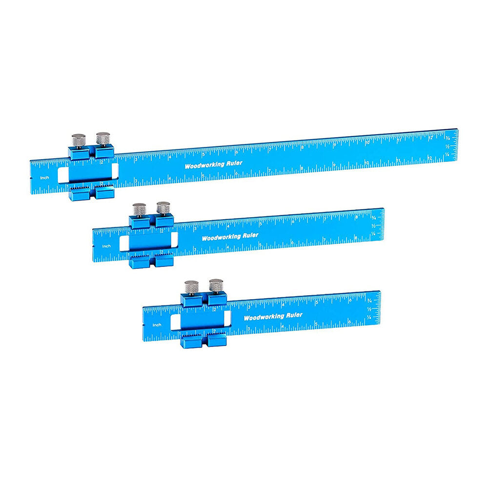 Aluminum Ruler Set - 15/20/30cm Precision Woodworking Rulers with Slide Stop, Rust-Proof & Portable for Accurate Measurements