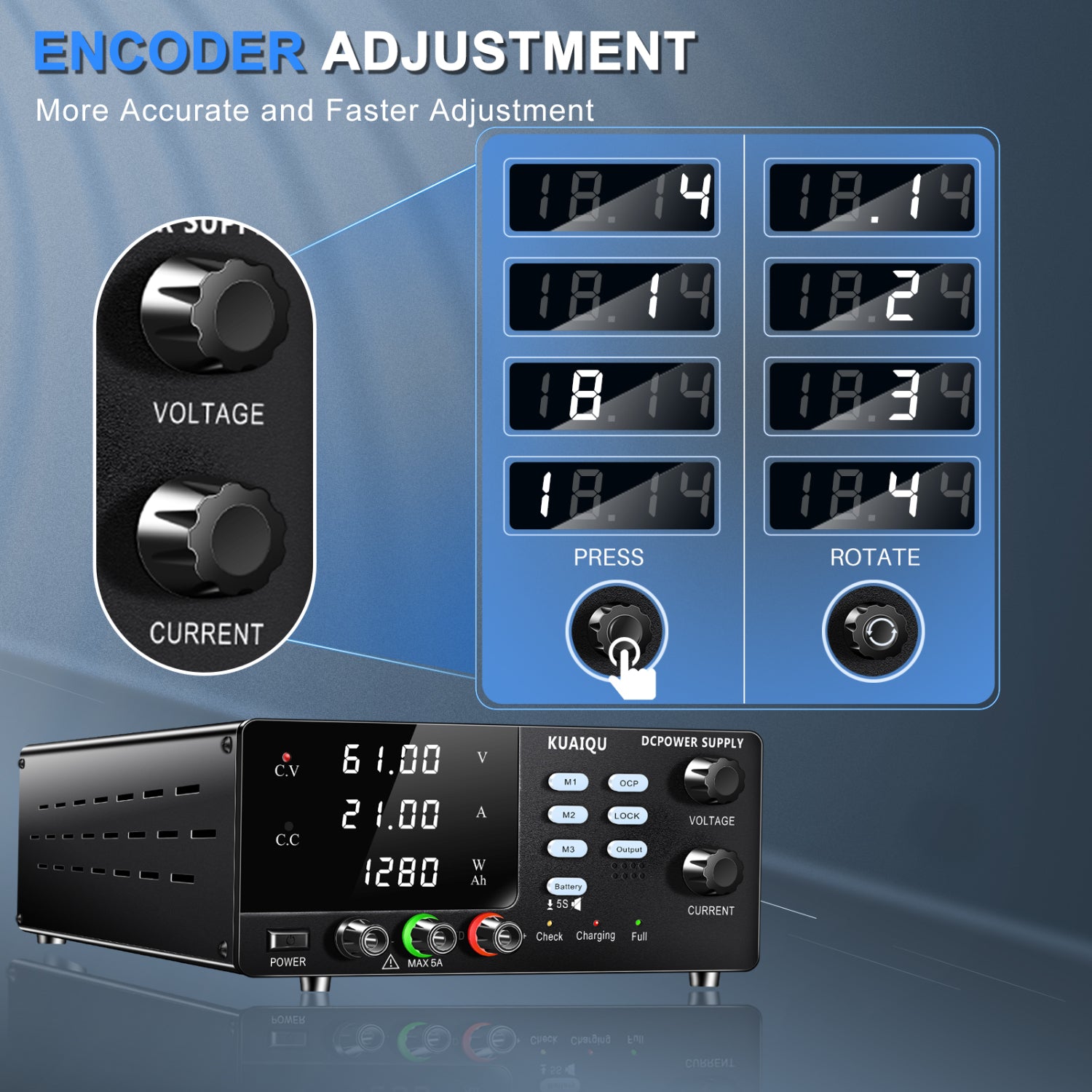 R-SPS3020C Adjustable DC Bench Power Supply & Battery Charger, 0-60V/0-30A Options, 450W/600W/900W/1200W & OCP Protection