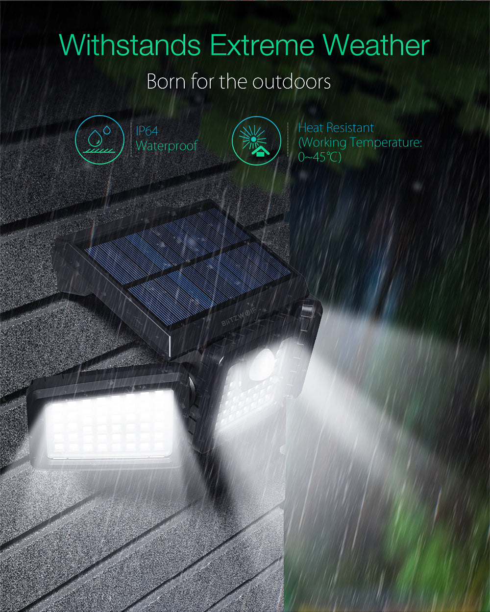 Rotatable 3 Heads Adjustable Waterproof 120PIR Sensor Solar Flood Light 6500K White Light