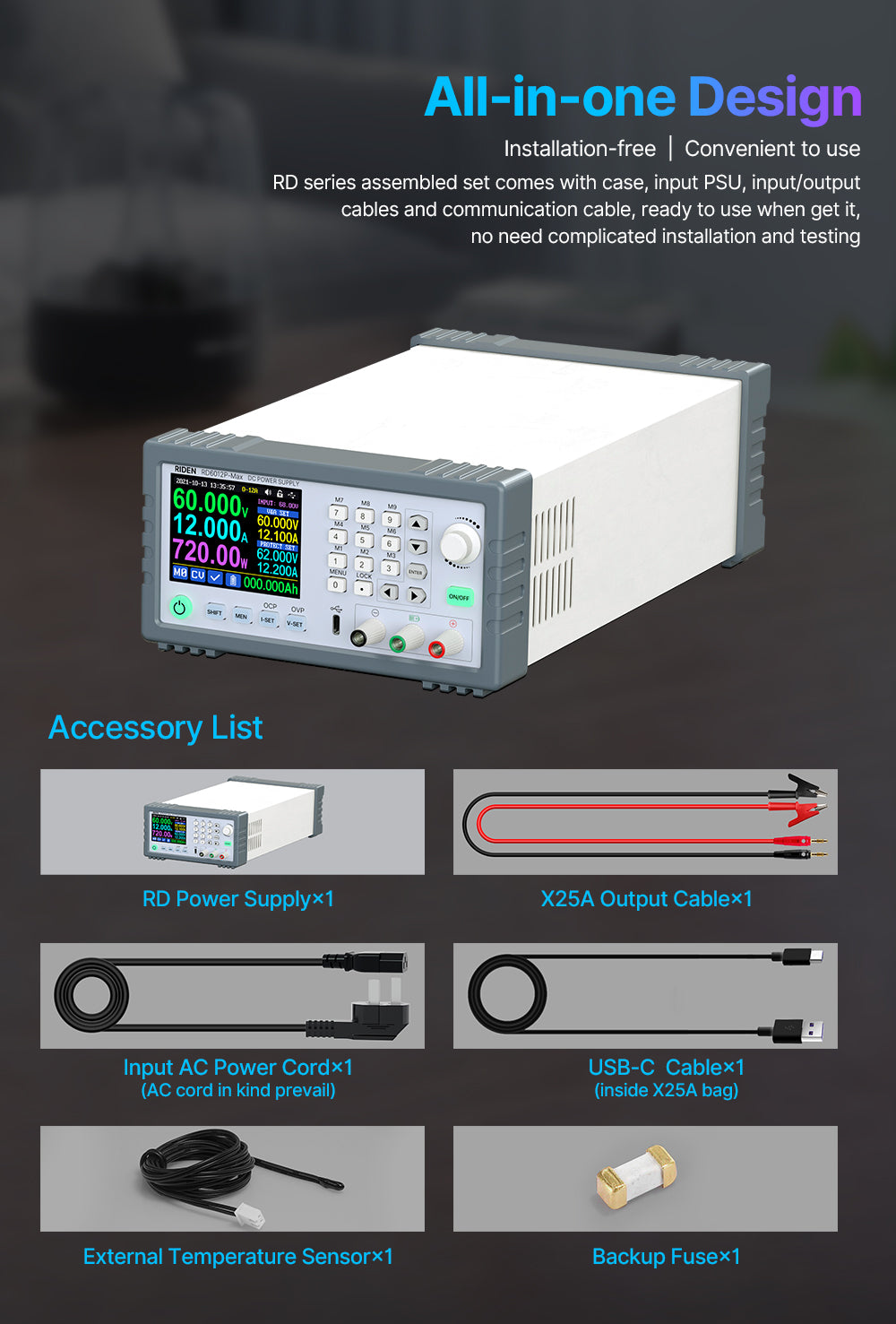 720W 60V 12A Completed Set 5 Digit AC to DC Laptop Mobile Phone Repair Regulated Power Supply