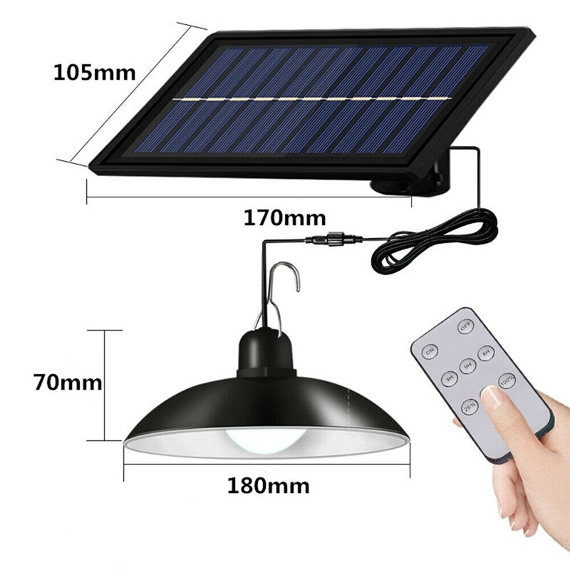 Solar LED Pendant Light Outdoor Flood Hanging Garden Lamp + Remote Waterproof White Light