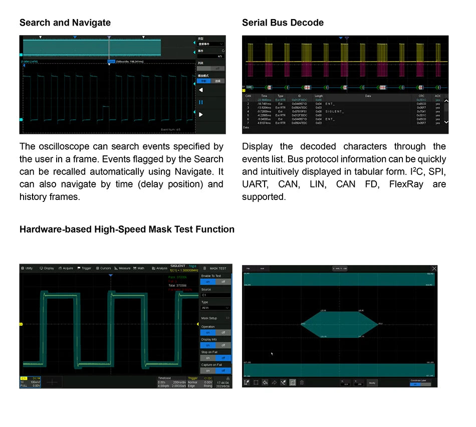 Oscilloscope 200MHz Bandwidth 4 Channels 2GSa/s Sampling Rate 12-bit High Resolution TFT-LCD Touch Screen