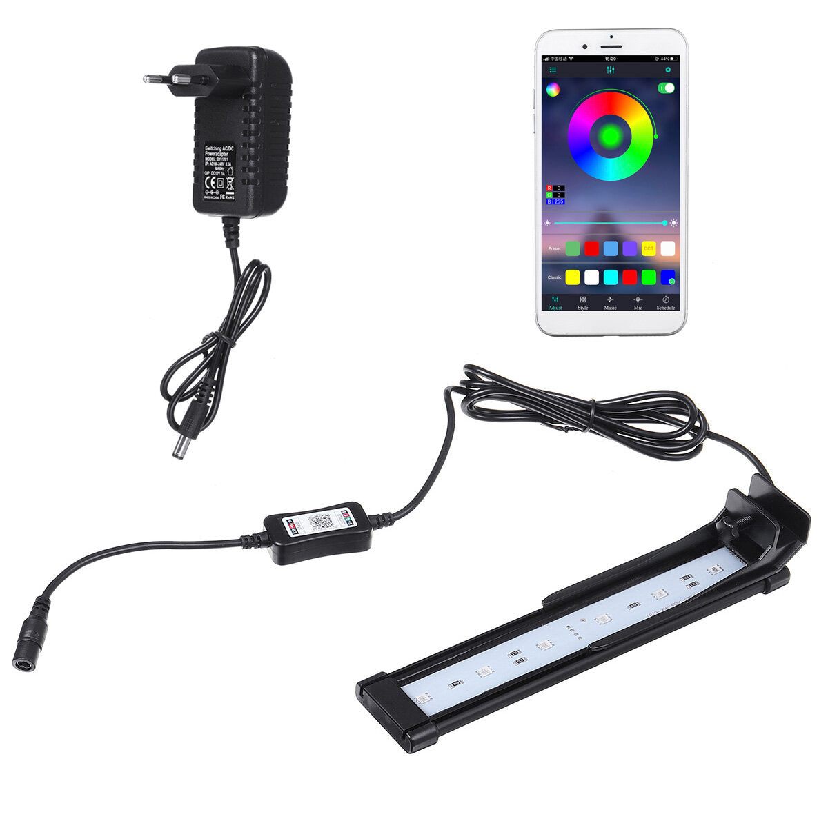 22CM Bluetooth APP Controlled Aquarium Cover Lighting Color Change Dimmable LED Light Bar Suitable for Aquarium/Fish Tank