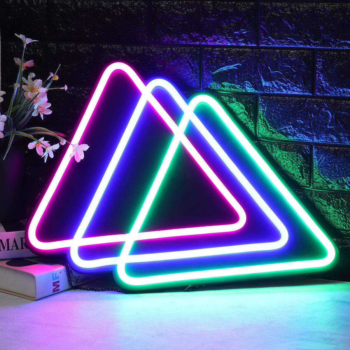 Triangle LED Neon Sign Light Hanging Party Store Visual Artwork Lamp Wall