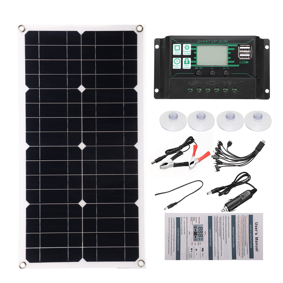 Semi-Flexible Solar Power Panel System kit Solar Panle Type-C USB Dual DC Port Solar Charge Controller