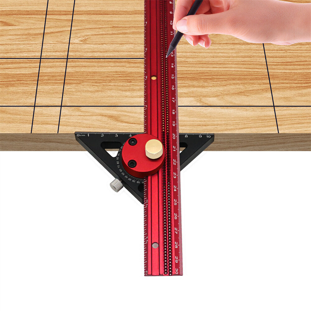 Premium Aluminum Carpentry Precision Scribe Ruler - T-Type, Hole Marking, Woodworking Square, 300mm/400mm, Red