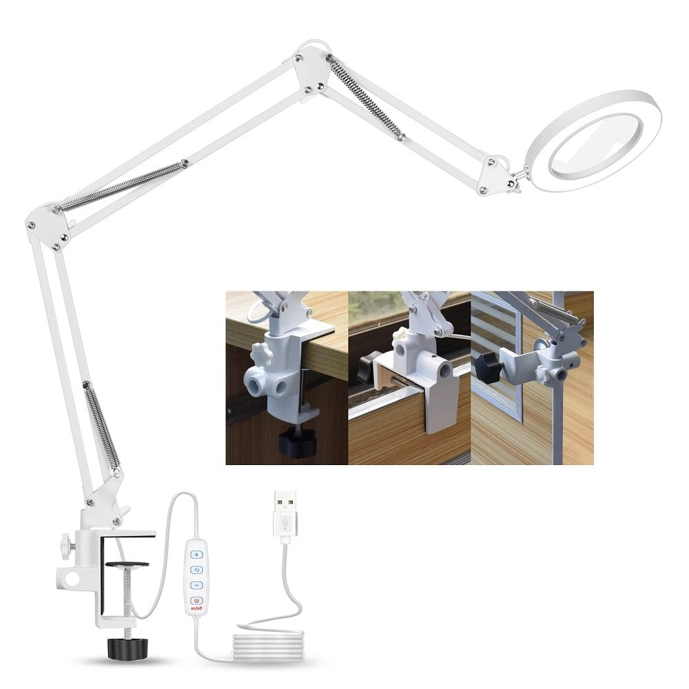 Welding Magnifying Glass LED Table Desk Lamp Three-Section Folding Handle Magnifier for Nail Repair Lighting Read