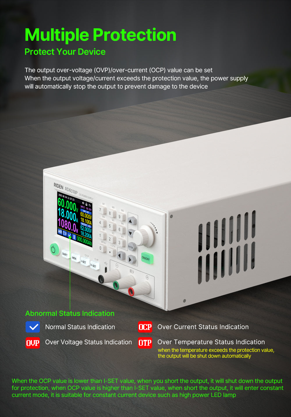 1080W Completed Set 60V 18A AC to DC Digital Adjustable Lab Bench Power Supply for Repair CNC Adjustable DC Regulated Power Supply
