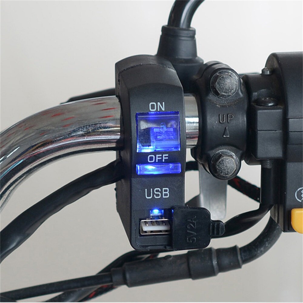12V Motorcycle USB Charging Light ON OFF Handlebar Switch with Indicator Light Waterproof ATV Fog Spot