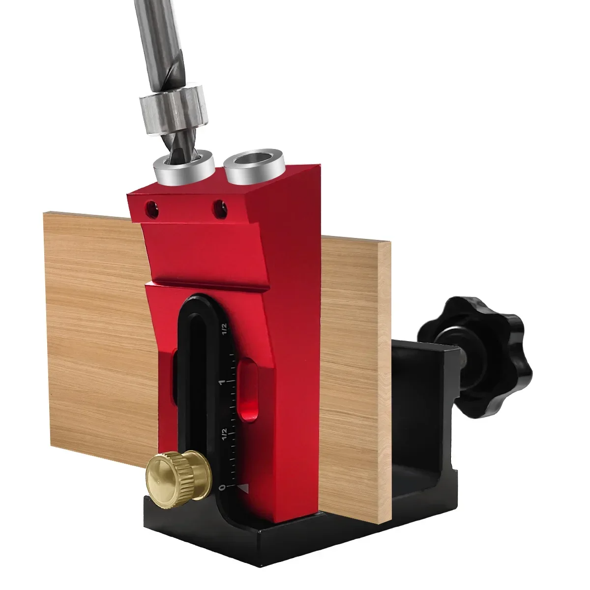 Aluminum Alloy Pocket Hole Jig Kit with 15-Degree Locator, 9.5mm Drill Bit, Metric/Imperial Scale for Woodworking