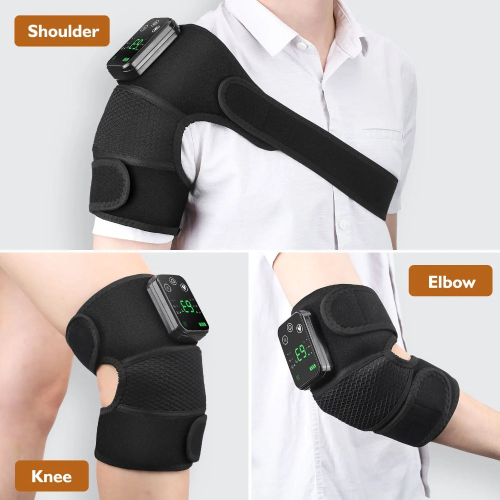 Heated Shoulder Steamer Brace - 3-in-1 Massage & Heat Therapy, Adjustable Straps, 5000mAh Battery, Grey/Black