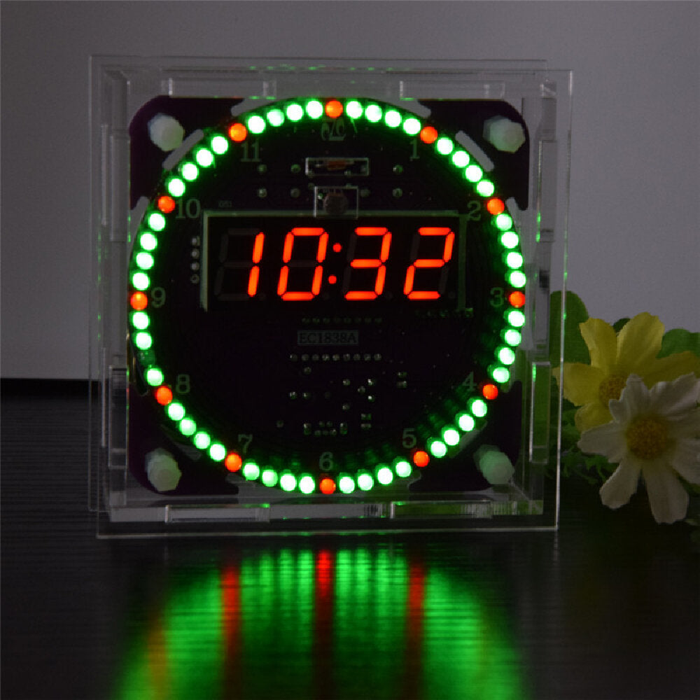 DIY RGB Round LED Electronic Clock Kit Music Alarm Clock with Housing Digital Tube Blue Red Green LED