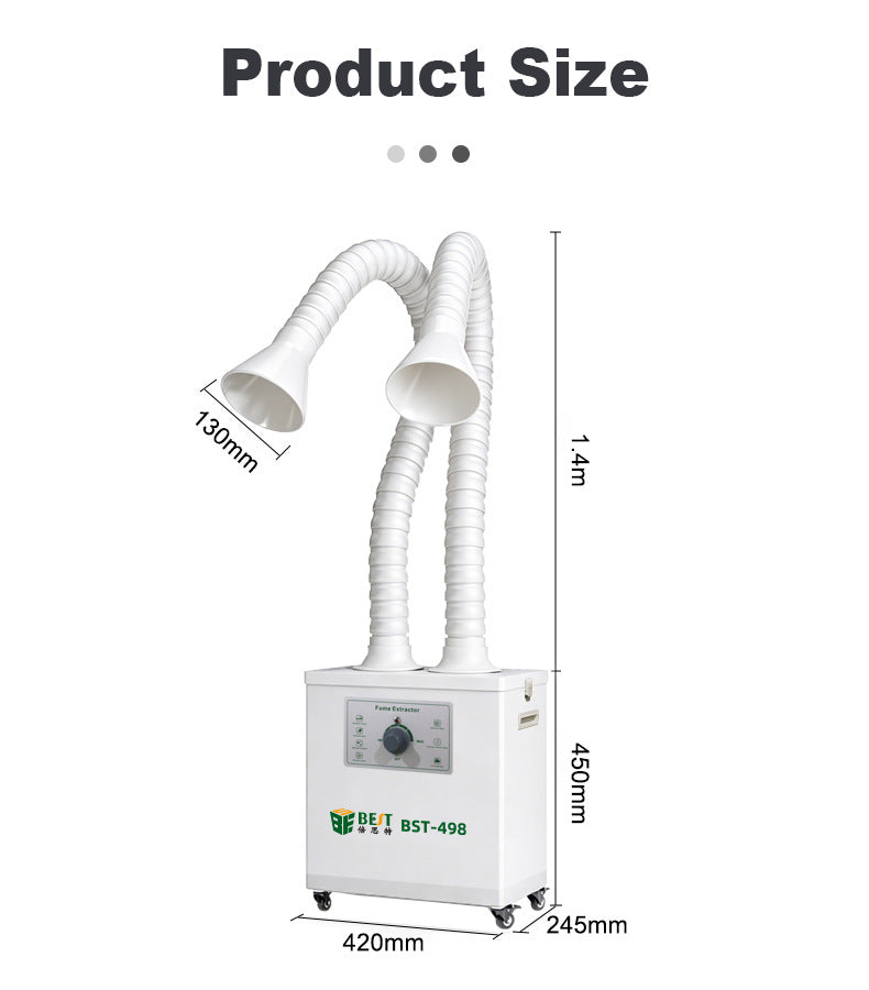 Dual-Tube Fume Extractor 200W 310m³/h Soldering Smoke Absorber Air Purifier With 3-Layer Filtration System For Electronics Welding