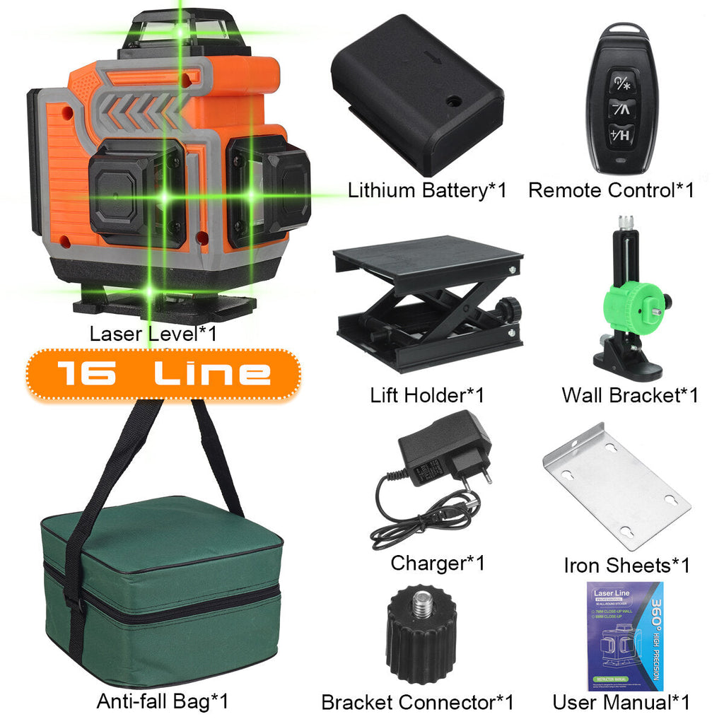 16/12/8 Line 4D Green Laser Level Meter 360 Horizontal And Vertical Cross Self-Leveling Measurement Super Laser Beam