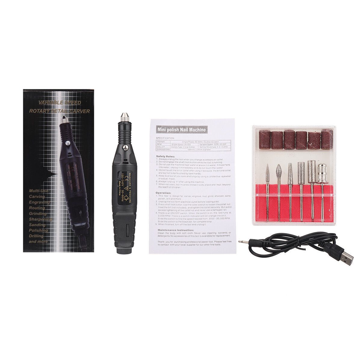 9V 500MA 6 Grinding Heads + 6 Grinding Wheels Speed 20000rpm Mini Electric Sander Grinding Pen