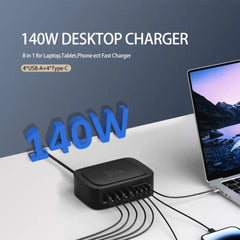 140W Desktop Charging Station with 4 USB-A & 4 USB-C Ports, Fast Charging, EU Plug, Compact & Portable