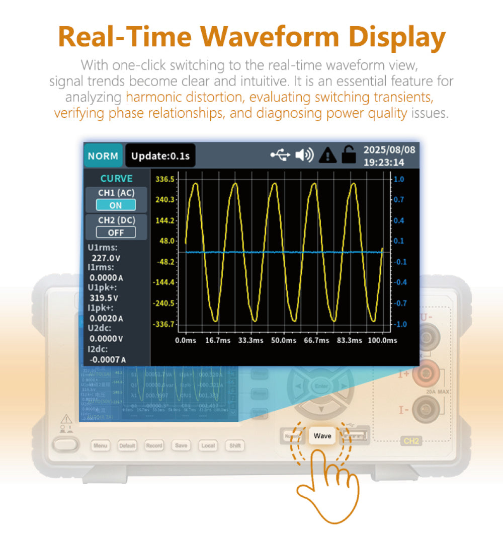 High Precision Power Meter 10 Channels Measurement Energy Monitoring 3.96 Inch TFT LCD RS232 Portable Professional Energy Analyzer