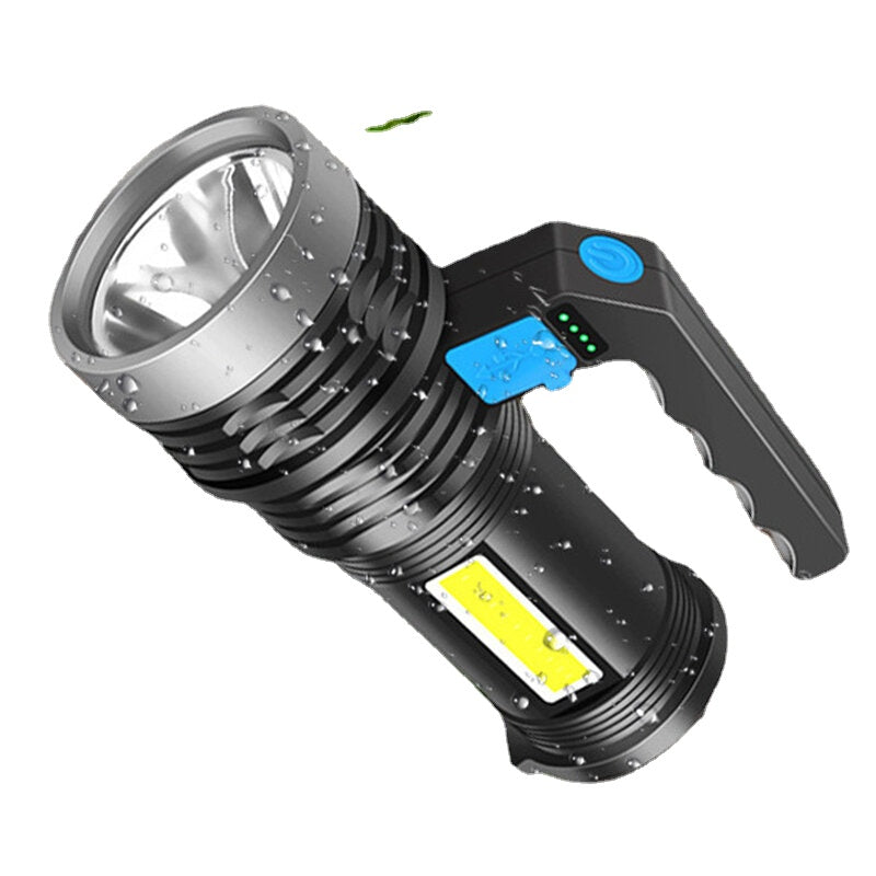 2PCS P500 Double Light 500m Long Range Strong Flashlight with COB Sidelight USB Rechargeable Powerful Handheld Spotlight LED Searchlight
