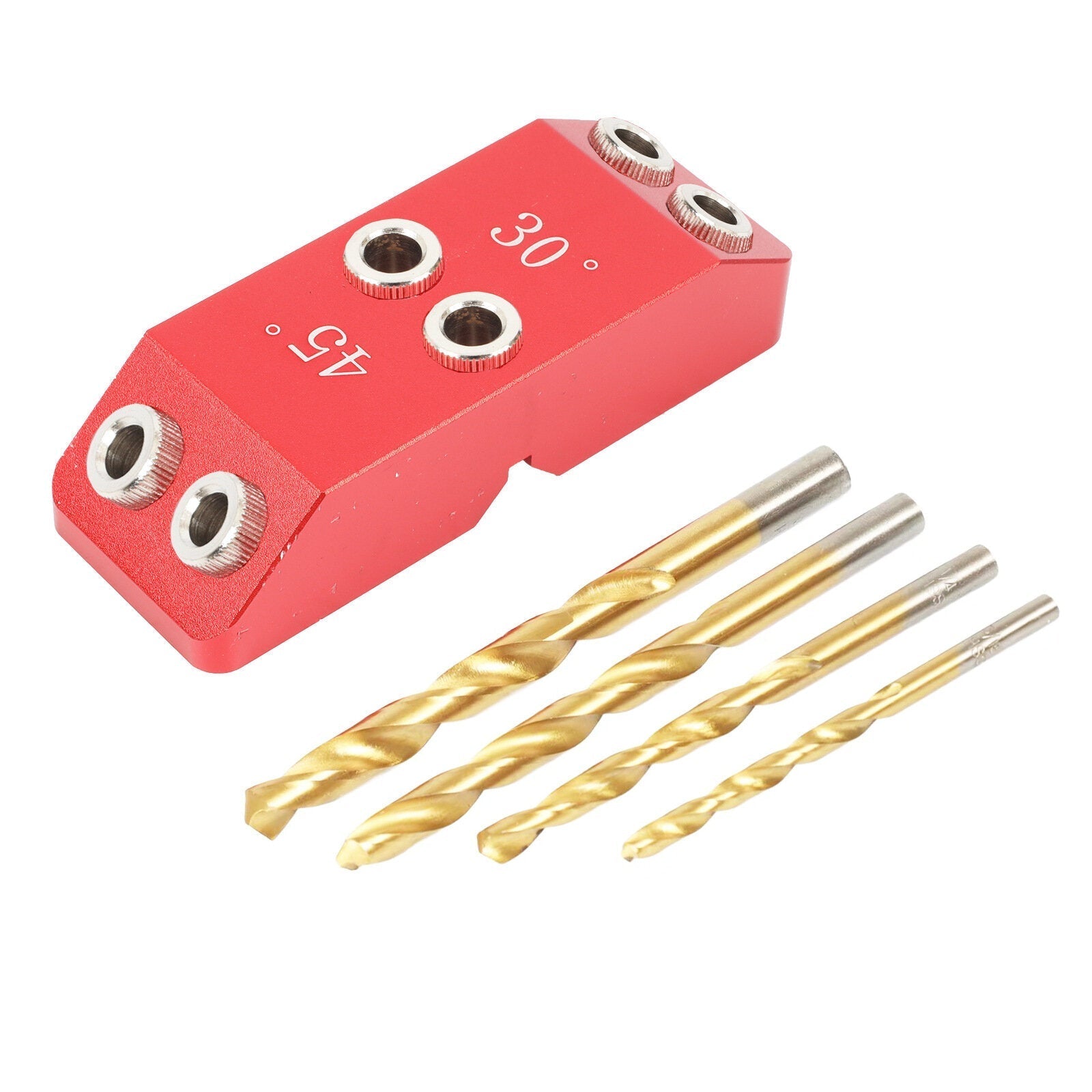 Multifunctional Multi-Angle Hole Puncher for Woodworking - 30°, 45°, 90° Angles, 4 Sizes, Durable Aluminum Alloy, Red