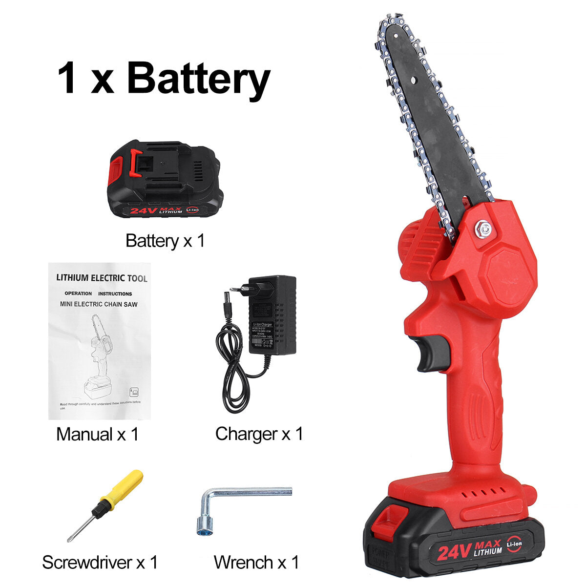 24V Cordless Electric Chain Saws 6Inch Protable Chainsaw For Tree Branch Wood Cutting Tool