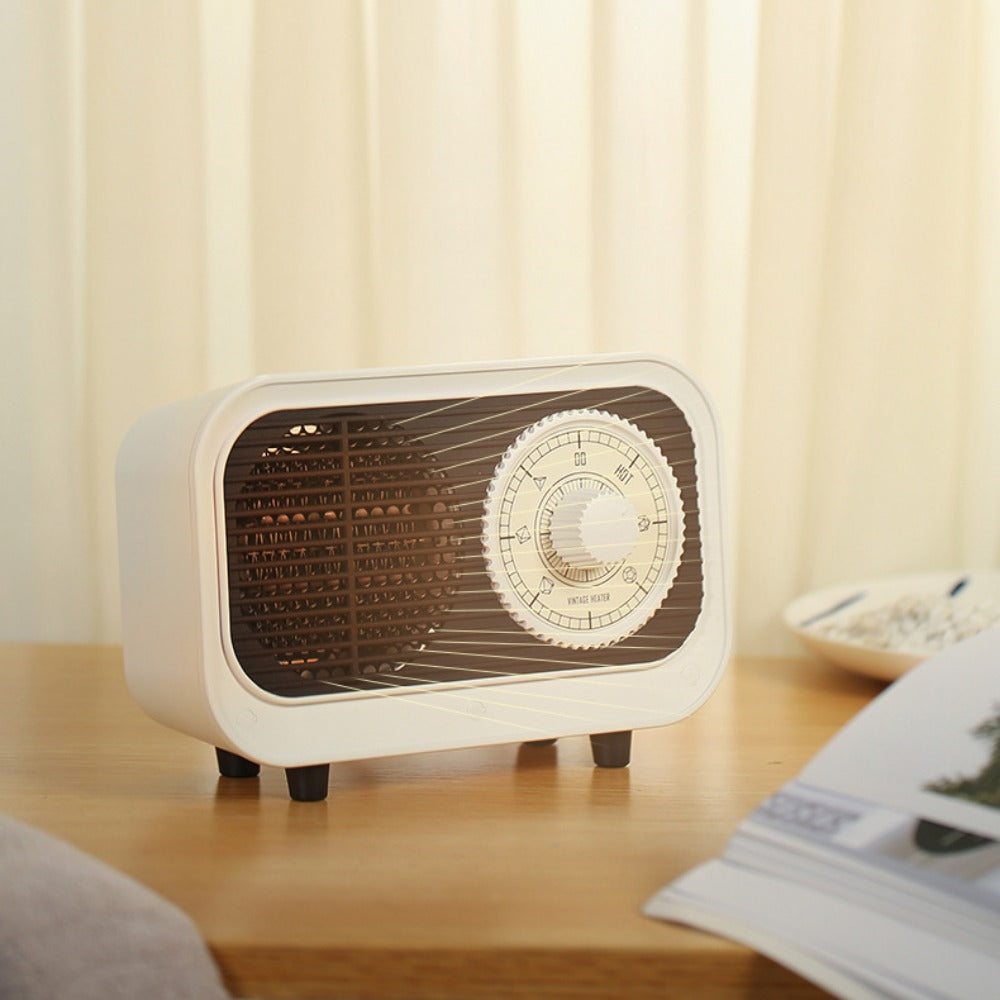 Retro Style Electric Space Heater - Mini Indoor Fan, Quiet Ceramic Heating, Overheat Protection, 250V for Bedroom/Office