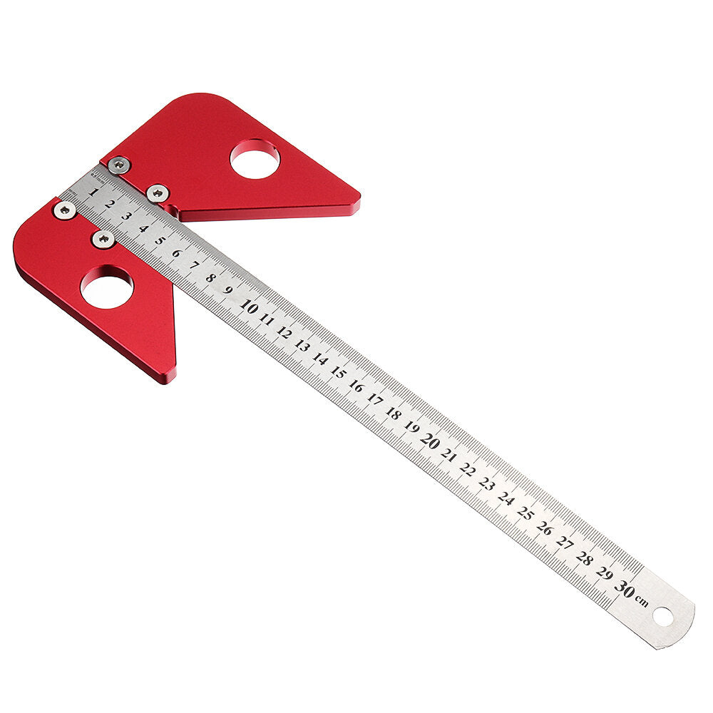 Woodworking Center Scriber Ruler - 45° Angle Measuring Tool, Aluminum Alloy & Stainless Steel, 30cm Length