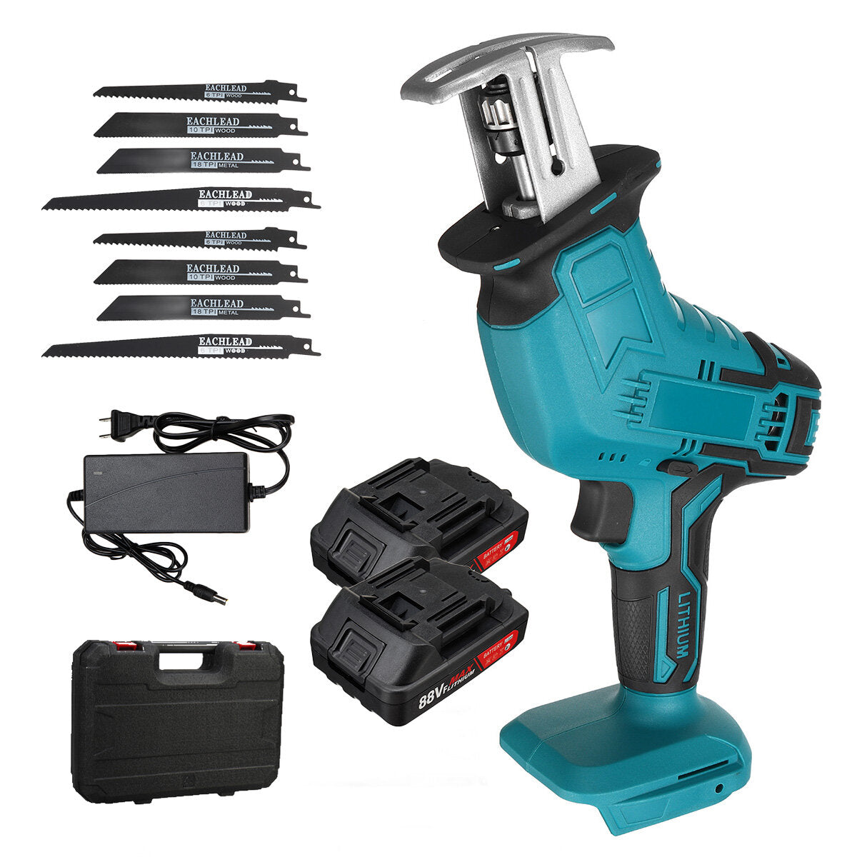 88VF Cordless Reciprocating Saw Electric Saw Metal Wood Cutting Tool Adjustable Speed Saber Saw W/ 8 Blades