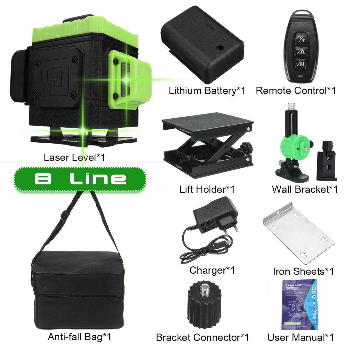 16/12/8 Line 4D 360 Horizontal Vertical Cross Green Light Laser Level Self-Leveling Measure APP Control