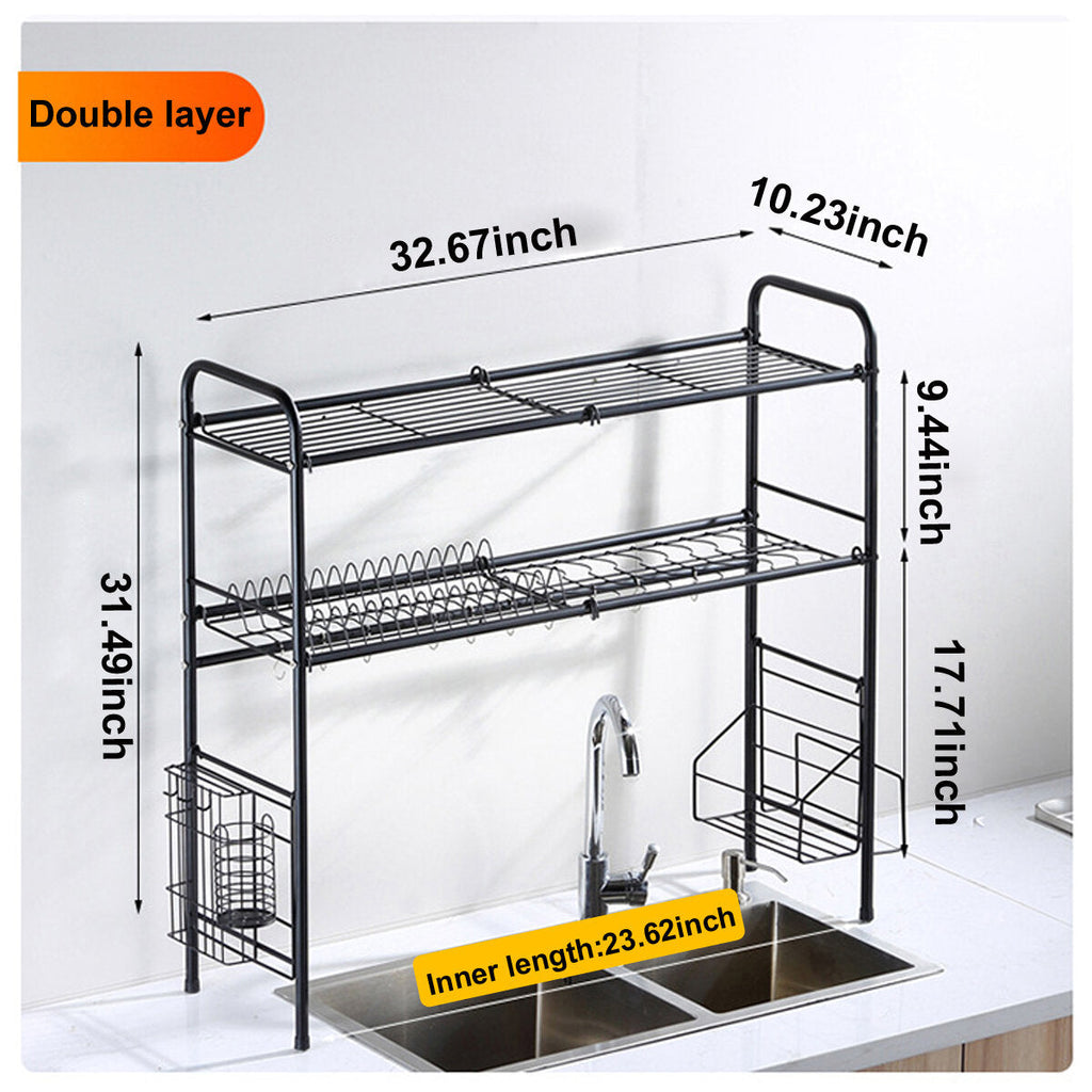 63/83cm Sink Storage Rack 1/2 Layers Kitchen Over Sink Dish Drying Drain Shelf Dish Chopsticks Storage Holder Organizer