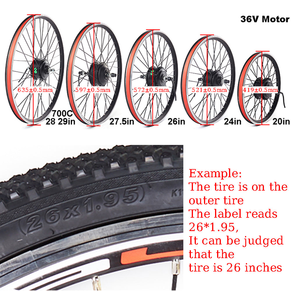 36V 500W Geared Ebike Conversion Kit, High Power Hub Motor Wheel Fits Marlin 4, Rockrider ST100, Riverside 120 (26"-29"/700C)
