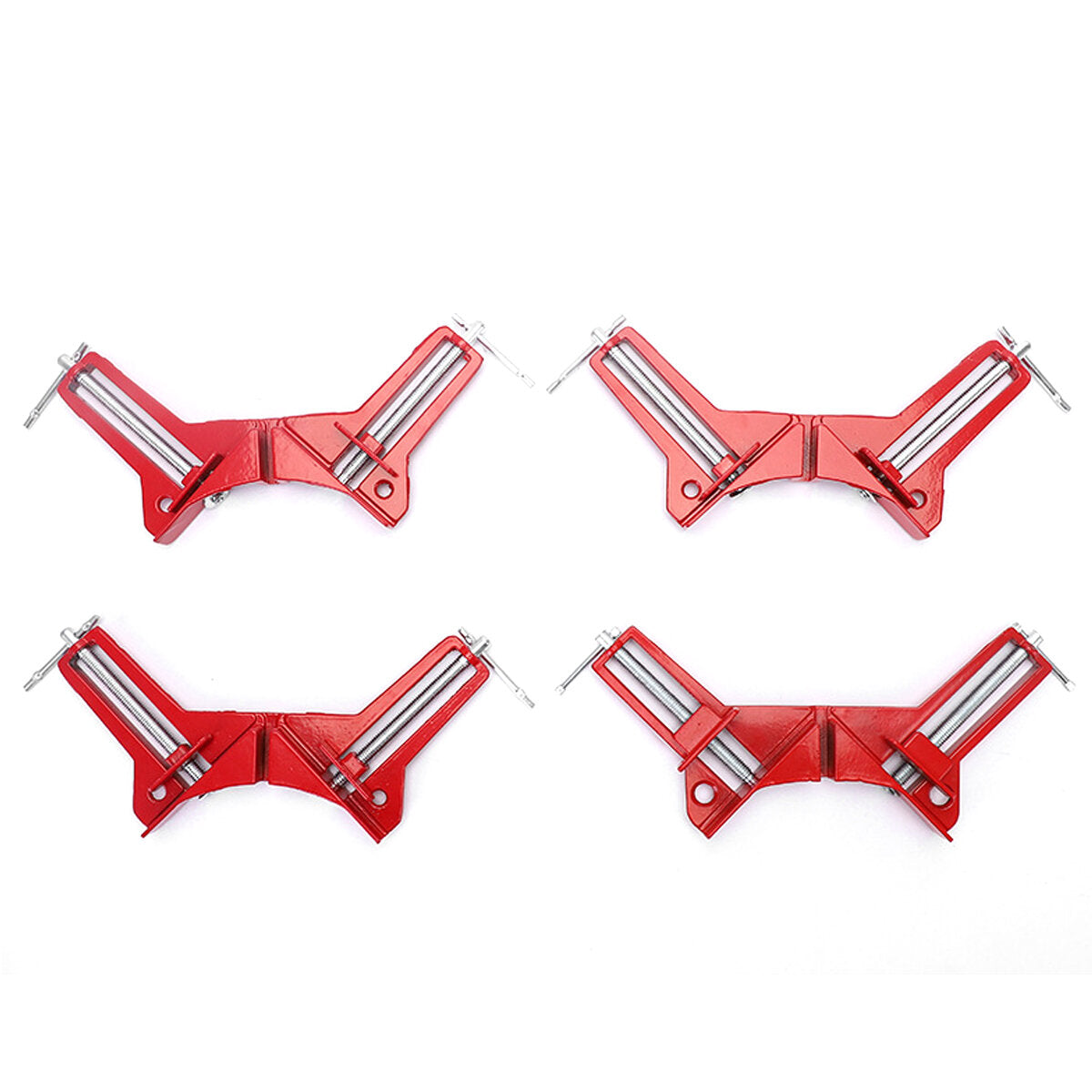 Reinforced 90-Degree Right Angle Clamp Set - 4 Red Aluminum Clamps for Woodworking, Glass, and DIY Projects