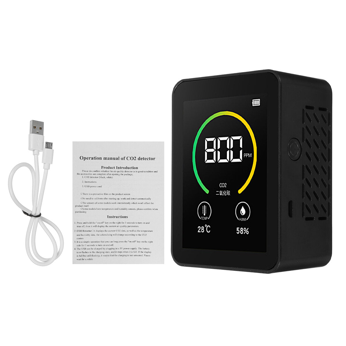 Gas Co2 Sensor Detector Air Quality Monitor Analyzer W/ Temperature Humidity Display