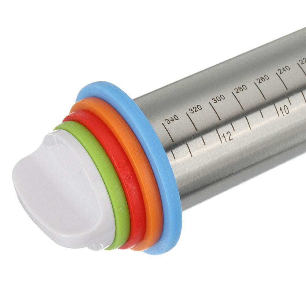 17 Inch Stainless Steel Rolling Pin Adjustable Roller Pin with Silicone Baking Mat 4 Removable Thickness Rings for Baking