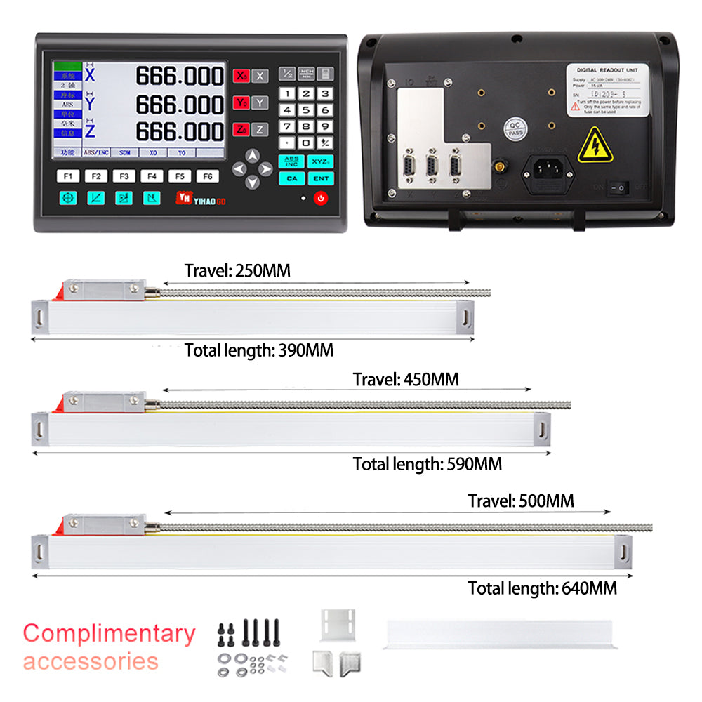 Optical Linear Scale Set High Precision 3 Axis Durable Imported Parts Suitable for Different Measurement with Optional Length Professional Digital Display+ Scale