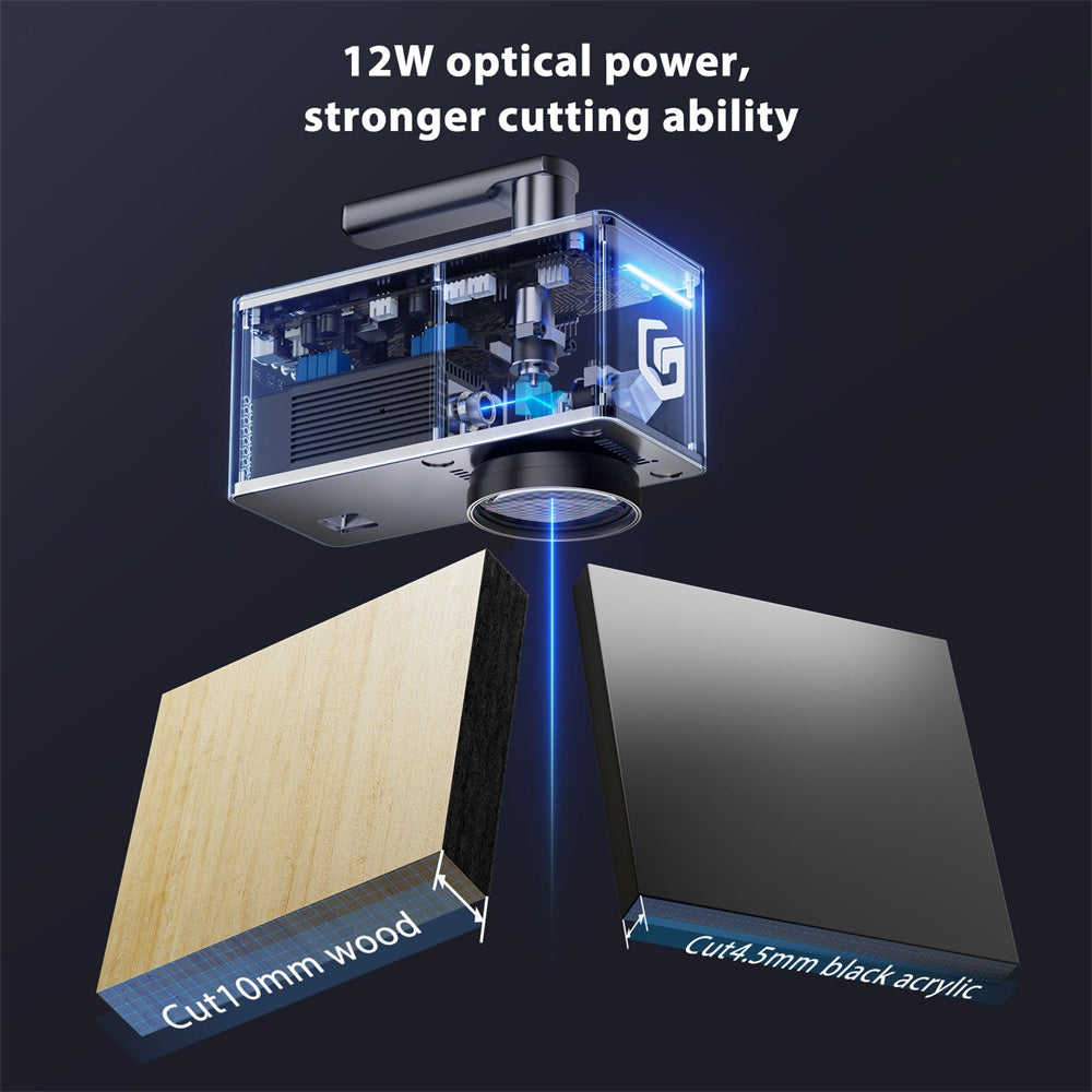 12W Portable Laser Engraver Ultra-Fast 5000mm/s Speed High Precision 0.01mm Versatile Cutting LightBurn LaserGRBL Supported