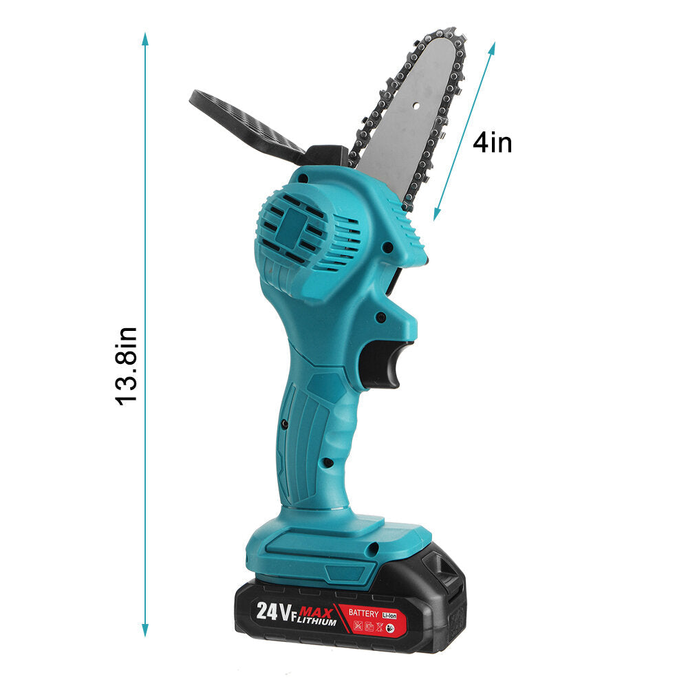 4in 800W 24V Electric Chain Saw Handheld Logging Saw Wood Cutting Tool W/ 1pc Battery