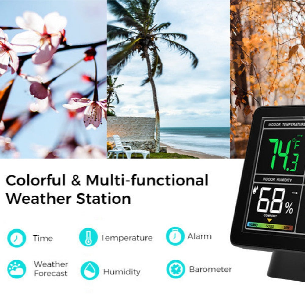 Weather Station Alarm Clock Wireless Indoor Outdoor Thermometer with Atomic Clock / Forecast Station / Air Pressure / Moon Phase