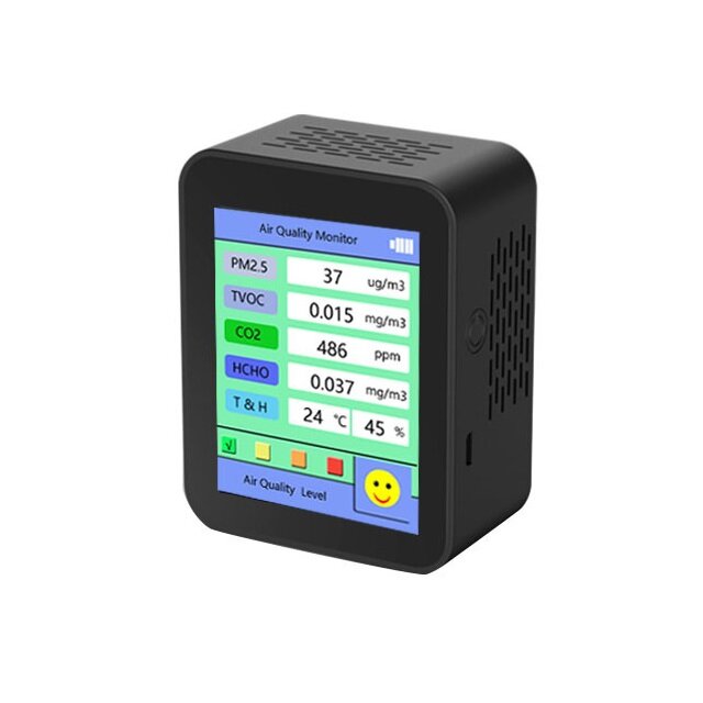 6 In 1 Air Quality Monitor PM2.5/TVOC /CO2/HCHO/Temperature/Humidity Built-in Battery Multifunction Air Quality Tester