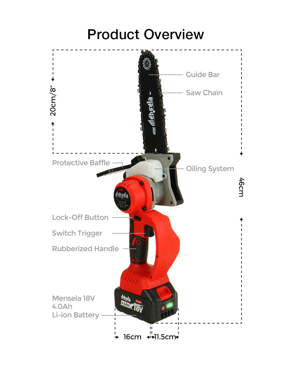 8 Inch Cordless Brushless Electric Chain Saw W/ 4Ah Battery Rechargeable Chainsaw