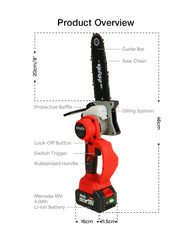 8 Inch Cordless Brushless Electric Chain Saw W/ 4Ah Battery Rechargeable Chainsaw