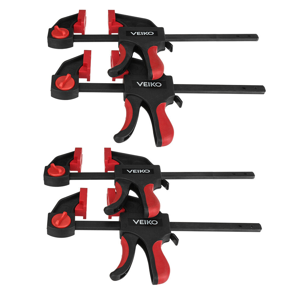4Pcs Quick-Grip Bar Clamps 6/12 Inch, One-Handed Spreader, 100KG Load Limit, Durable Steel, Non-Slip Pads, Red