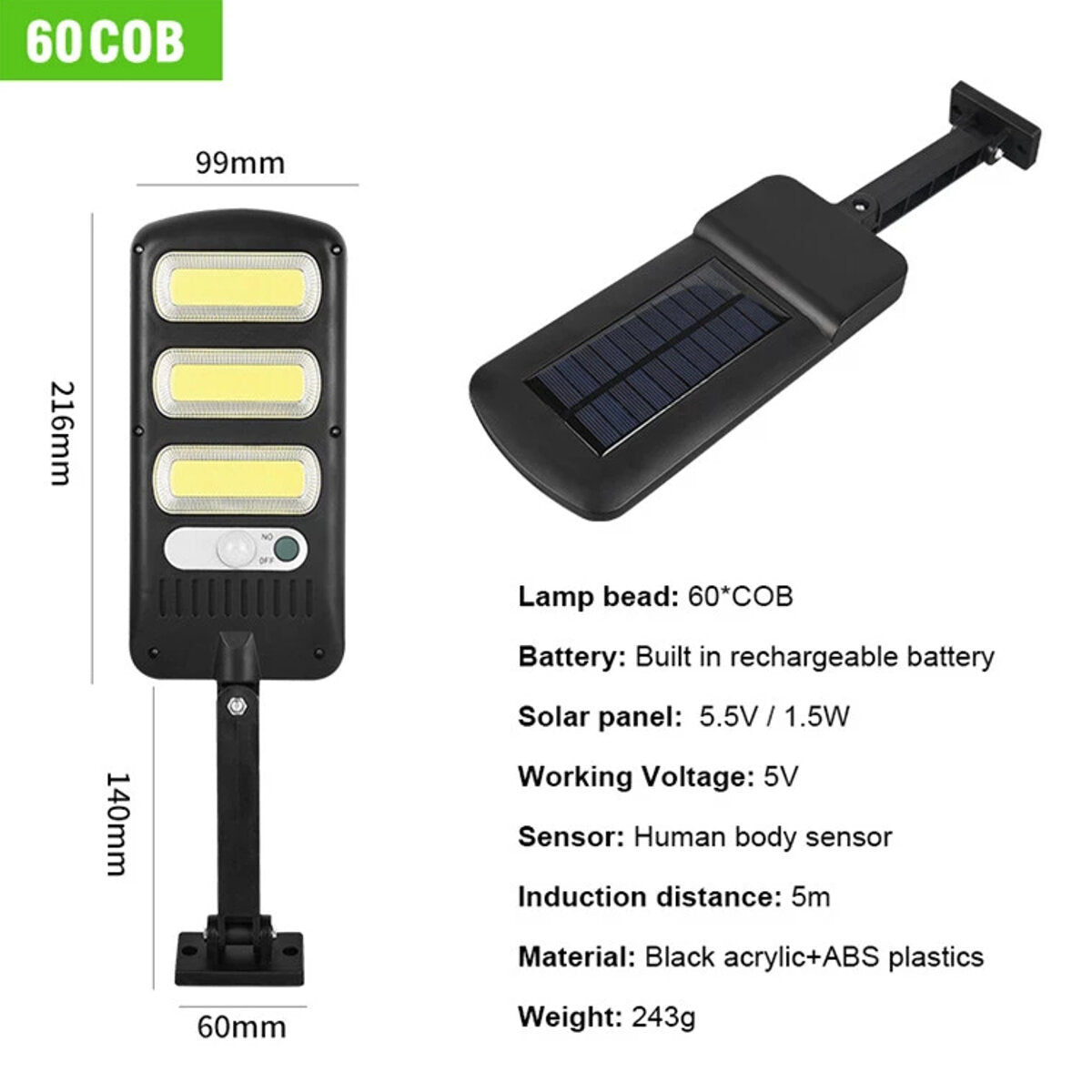 60COB/150COB/120SMD/213SMD Solar Street Wall Light PIR Motion Sensor Dimmable Lamp Outdoor Security