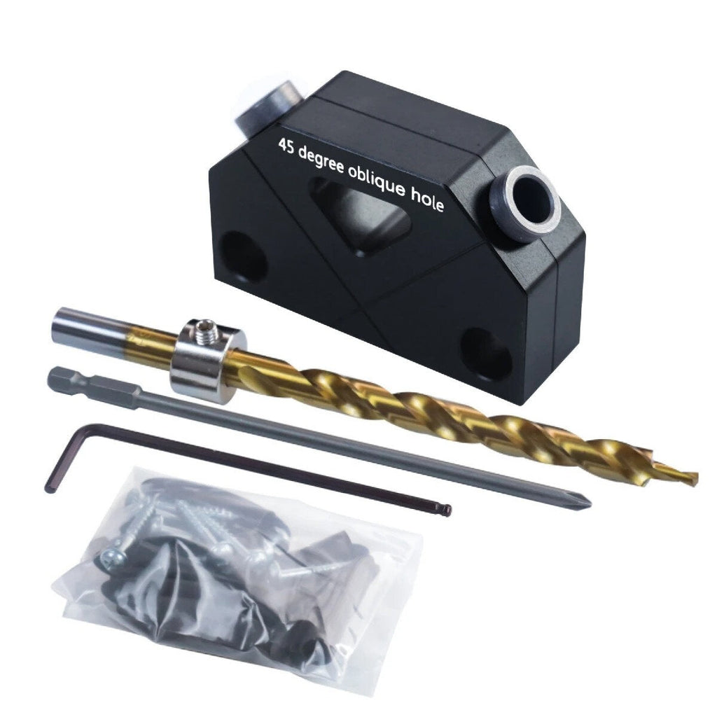 45-Degree Pocket Hole Jig Kit - Durable Aluminum, 9.5mm Drill Bit, Easy to Use Woodworking Tool for Precise Joints