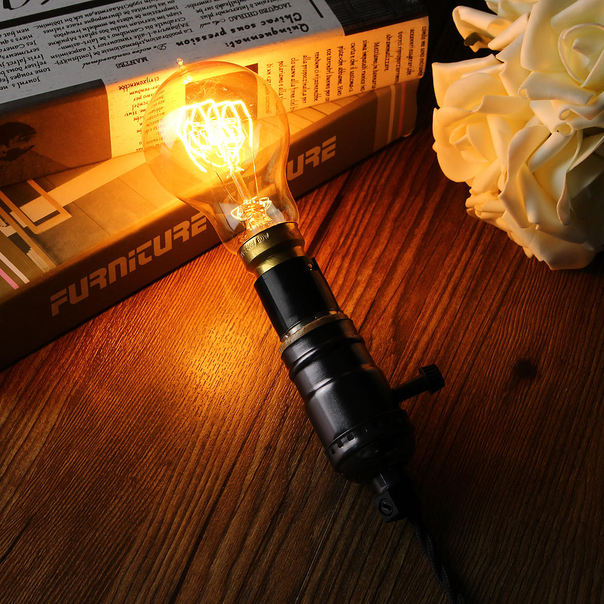 AC220V 60W Teardrops Shape Amber Shell Retro Incandescent Light Bulb for Home