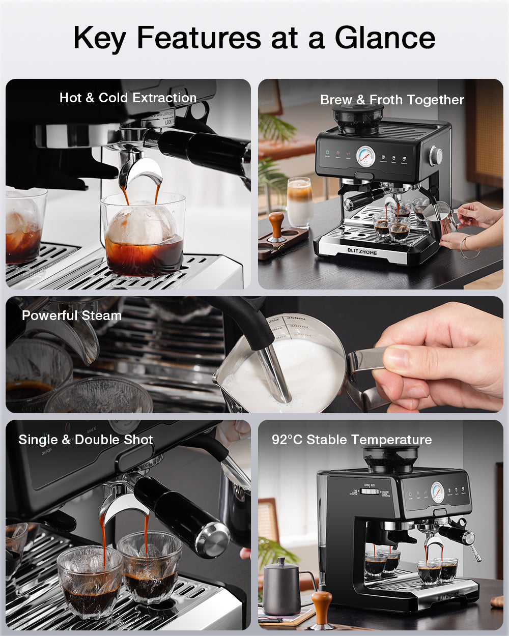 20-Bar 2200W Espresso Machine, Conical Burr Grinder, Dual Boiler & Pump, PID/NTC, Hot & Cold Brew, 58mm Portafilter & Steam Wand