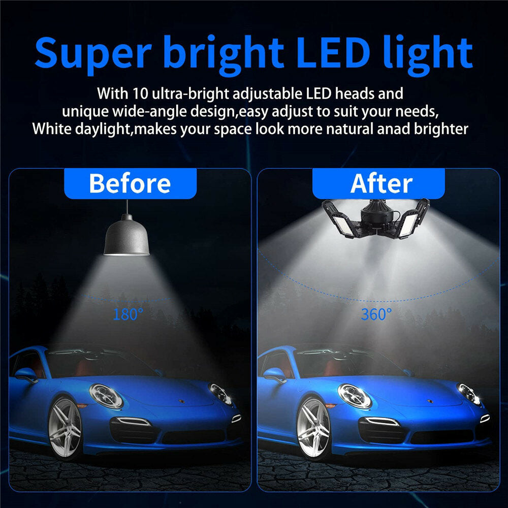 E26/E27 LED Garage Ceiling Lights 180W Deformable Lamp with 10+1 Adjustable Panels