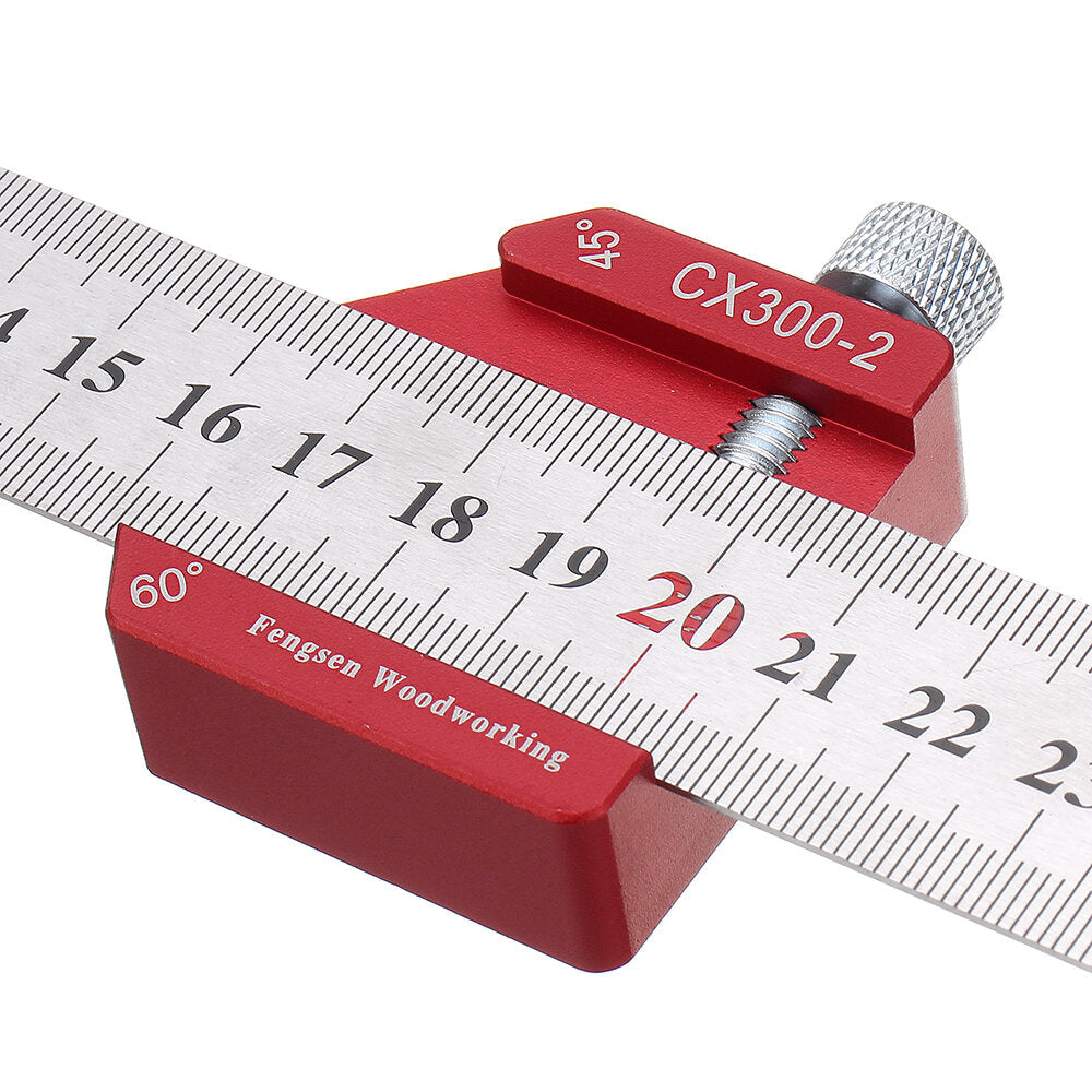 Adjustable 45/90 Degree Line Scribe Ruler - 300mm Stainless Steel & Aluminum Marking Tool for Woodworking