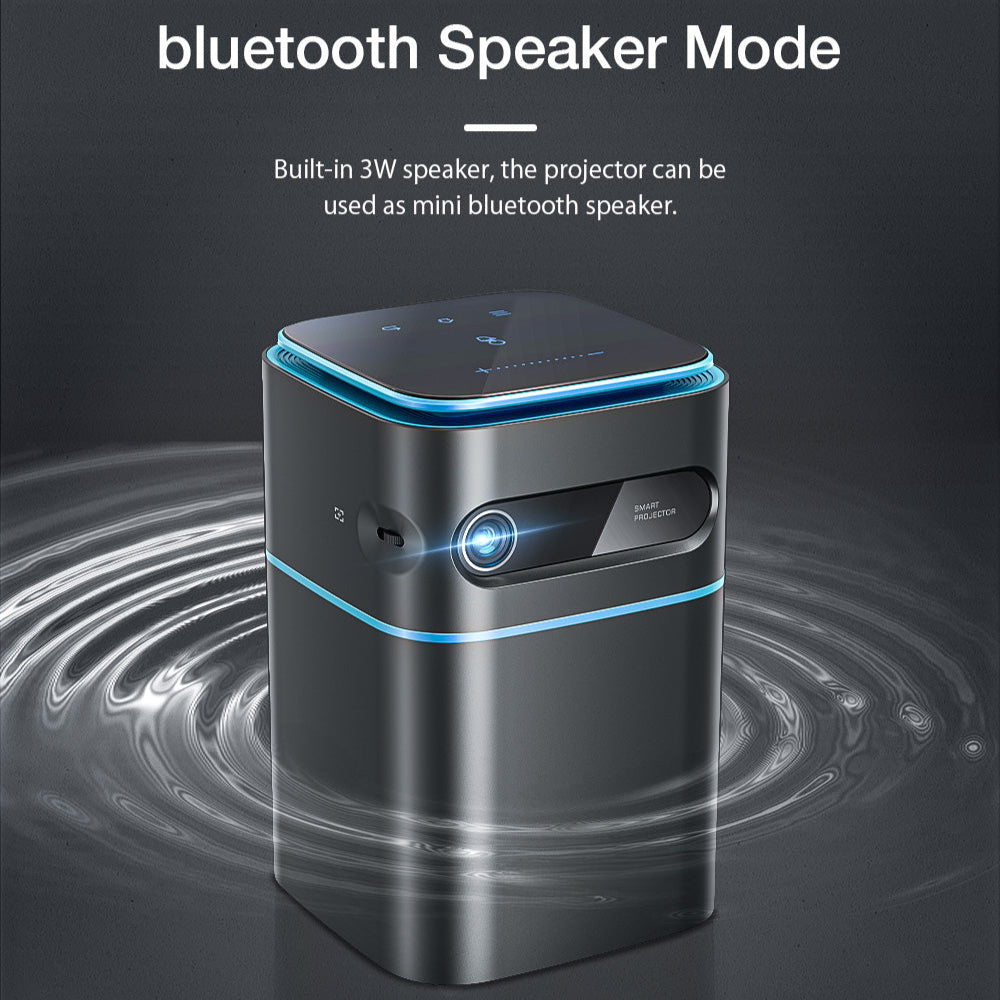 DLP Mini WIFI Projector, Android 9.0, Bluetooth 4.2, 1080P, 150 ANSI Lumens, Built-in Battery, Netflix & YouTube, Outdoor Cinema
